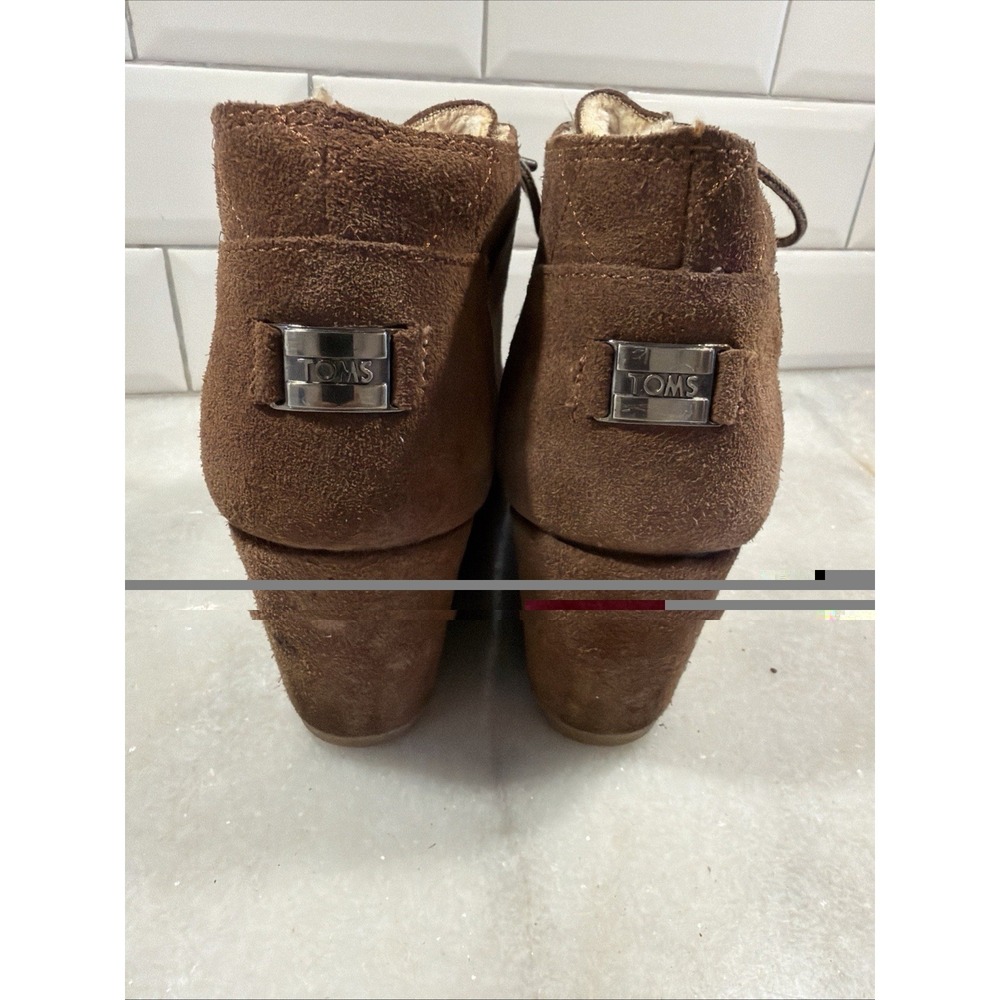 Tom's Desert Wedge Brown 2.75" Wedge Heel Booties Leather Size 9 - Picture 4 of 10